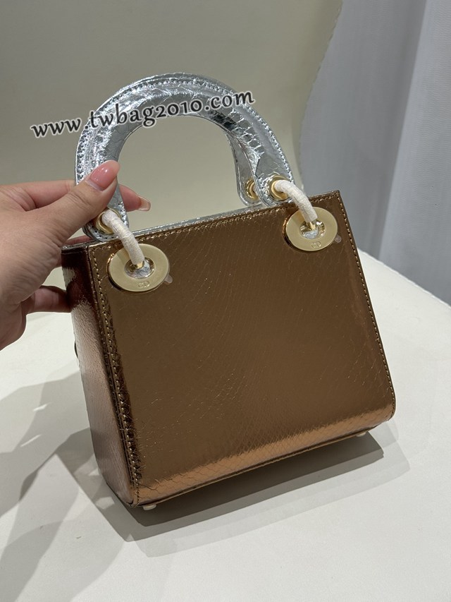 Dior专柜新款Lady女包迪奥高仿原单蟒蛇皮Ladymini三格戴妃手提单肩包 djfk1555